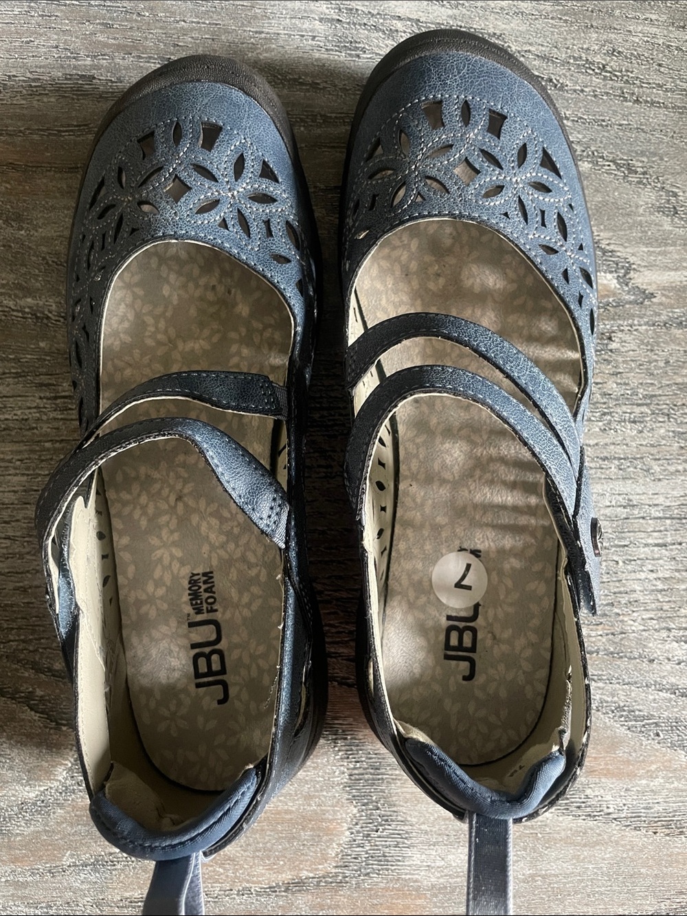 JBU Navy Laser-Cut Mary Jane Mules